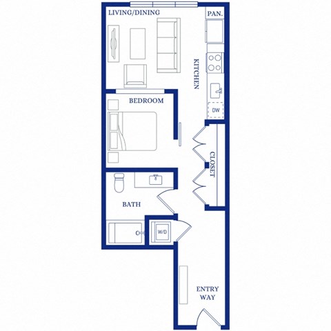 Floor plan for 1 bed, 1 bath, 551 sqft